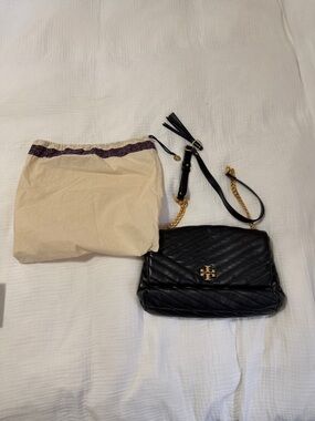 Tory Burch Black Quilted Crossbody with Gold Logo